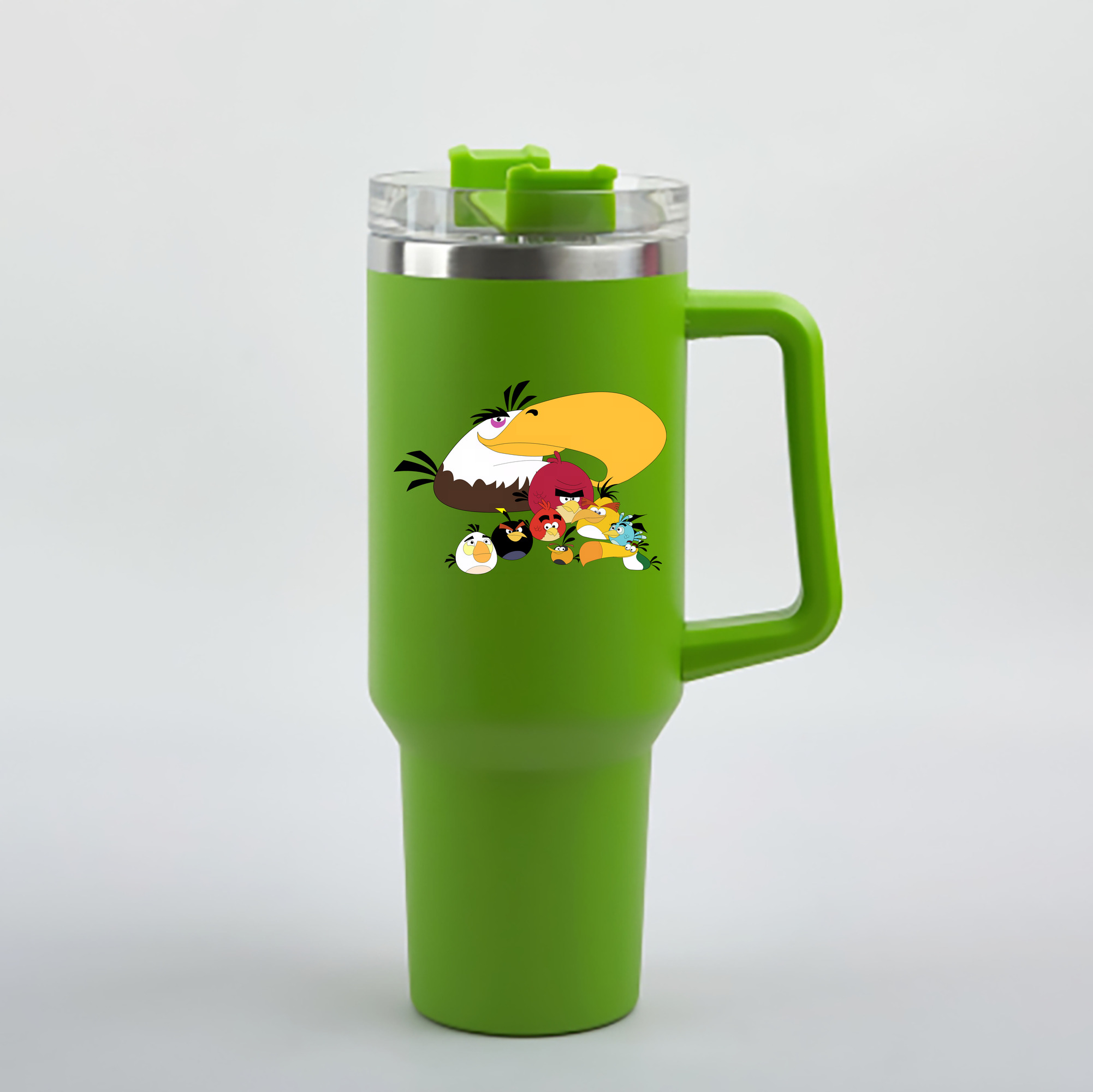 （画像用） Angry Birds アングリーバード 1200mL車用タンブラー - クリスタルステッカー（プラスチックストロー付き）